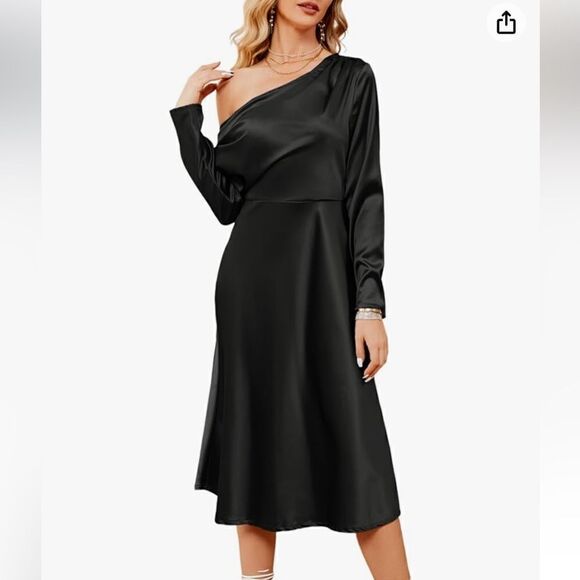 Nwt Jasambac Off one Shoulder Cocktail Party Wedding Guest Satin Dress XL - Picture 2 of 13